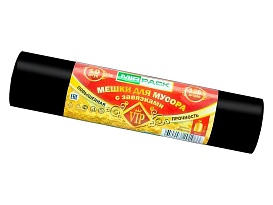 Мешки для мусора 120 л, с завязками, черные, в рулоне 10 шт., ПНД, 15 мкм, 800х750 мм, VIP, Z12010black в Севастополе