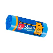 Мешки для мусора 20 л, синие, в рулоне 30 шт., ПНД, 8 мкм, 500х400 мм, Comfort, М0017 (МН 20-30с) в Севастополе