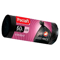 Мешки для мусора 60 л, черные, в рулоне 20 шт., ПНД, 7,4 мкм, 720х600 мм, PACLAN, 600820 в Севастополе
