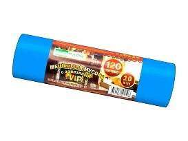 Мешки для мусора 120 л, с завязками, синие, в рулоне 10 шт., ПНД, 15 мкм, 800х750 мм, VIP, Z12010blue в Севастополе