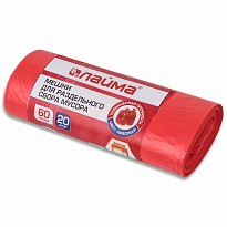Мешки для мусора 60 л, красный, в рулоне 20 шт., ПНД, 10 мкм, 680х580 мм, LAIMA, 606702 в Севастополе