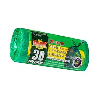Мешки для мусора 30 л, биоразлагаемые, с ручками, черные, в рулоне 20 шт., ПНД, 11 мкм, 660х500 мм, Крепак, 4607075710030 в Севастополе
