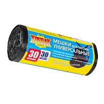 Мешки для мусора 30 л, черные, в рулоне 30 шт., ПНД, 9 мкм, 600х500 мм, Крепак, 4607075710108 в Севастополе
