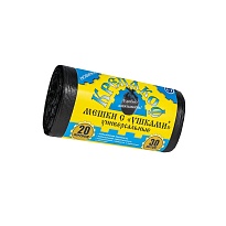 Мешки для мусора 20 л, с ушками, черные, в рулоне 30 шт., ПНД, 10 мкм, 550х440 мм, Крепакоф, 4607075710405 в Севастополе Мешки для мусора 20 л, с ушками, черные, в рулоне 30 шт., ПНД, 10 мкм, 550х440 мм, Крепакоф, 4607075710405 в Севастополе