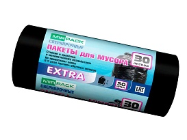 Мешки для мусора 30 л, ароматизированные, черные, в рулоне 50 шт., ПНД, 12 мкм, 600х500 мм, EXTRA, 3050500 в Севастополе