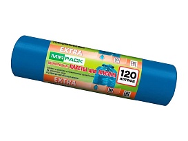 Мешки для мусора 120 л, синие, в рулоне 10 шт., ПНД, 14 мкм, 1100х700 мм, EXTRA, ex1201802 в Севастополе