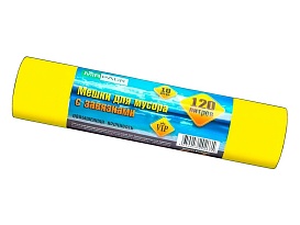 Мешки для мусора 120 л, с завязками, желтые, в рулоне 10 шт., ПНД, 15 мкм, 800х750 мм, VIP, Z12010yel в Севастополе