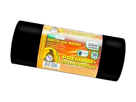 Мешки для мусора 300 л, черные, в рулоне 10 шт., ПВД 70 мкм, 1400х1000 мм, PREMIUM+, 30010160 в Севастополе