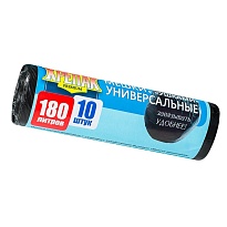 Мешки для мусора 180 л, с ушками, черные, в рулоне 10 шт., ПНД, 20 мкм, 1150х800 мм, Крепак, 4607075710498 в Севастополе
