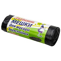 Мешки для мусора 160 л, черные, в рулоне 10 шт., ПВД, 23 мкм, 1200х900 мм, Любаша, 607681 в Севастополе