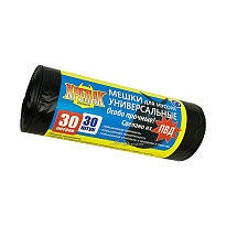 Мешки для мусора 30 л, черные, в рулоне 30 шт., ПНД, 35 мкм, 600х500 мм, Крепак, 4607075710788 в Севастополе