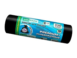 Мешки для мусора 220 л, черные, в рулоне 10 шт., ПВД, 45 мкм, 1250х930 мм, PREMIUM+, 2201068 в Севастополе