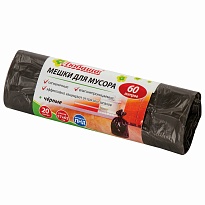 Мешки для мусора 60 л, черные, в рулоне 20 шт., ПНД, 5 мкм, 650х570 мм, Любаша, 605331 в Севастополе