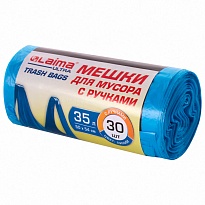 Мешки для мусора 35 л, с ручками, синие, в рулоне 30 шт., ПНД, 9 мкм, 540х500 мм, LAIMA ULTRA, 607683 в Севастополе