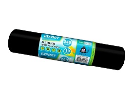 Мешки для мусора 240 л, черные, в рулоне 10 шт., ПВД 80 мкм, 1300х930 мм, EXPORT, exp 24010167 в Севастополе
