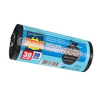Мешки для мусора 30 л, с ушками, черные, в рулоне 30 шт., ПНД, 9 мкм, 600х500 мм, Крепак, 4607075710450 в Севастополе