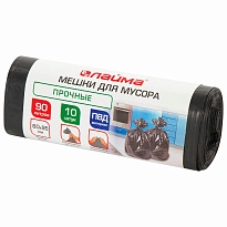 Мешки для мусора 90 л, черные, в рулоне 10 шт., ПВД, 25 мкм, 950х600 мм, LAIMA, 605332 в Севастополе