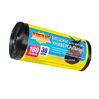 Мешки для мусора 180 л, черные, в рулоне 30 шт., ПНД, 20 мкм, 1150х800 мм, Крепак, 4607075710139 в Севастополе