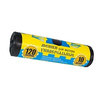 Мешки для мусора 120 л, с ушками, черные, в рулоне 10 шт., ПНД, 13 мкм, 1050х680 мм, Крепакоф, 4607075710252 в Севастополе
