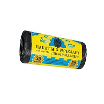 Мешки для мусора 30 л, с ручками, черные, в рулоне 30 шт., ПНД, 9 мкм, 620х480 мм, Крепакоф, 4607075710665 в Севастополе