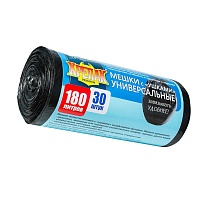 Мешки для мусора 180 л, с ушками, черные, в рулоне 30 шт., ПНД, 20 мкм, 1150х800 мм, Крепак, 4607075710399 в Севастополе