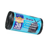 Мешки для мусора 30 л, с ручками, черные, в рулоне 30 шт., ПНД, 11 мкм, 660х500 мм, Крепак, 4607075710283 в Севастополе