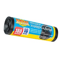 Мешки для мусора 180 л, черные, в рулоне 10 шт., ПНД, 20 мкм, 1150х800 мм, Крепак, 4607075710481 в Севастополе