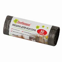 Мешки для мусора 30 л, черные, в рулоне 20 шт., ПНД, 5 мкм, 550х470 мм, Любаша эконом, 605329 в Севастополе