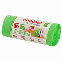 Мешки для мусора 30 л, биоразлагаемые, зеленые, в рулоне 20 шт., ПНД, 10 мкм, 600х500 мм, LAIMA, 601400 в Севастополе