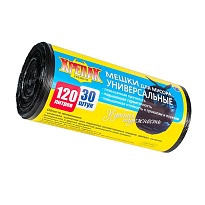 Мешки для мусора 120 л, черные, в рулоне 30 шт., ПНД, 15 мкм, 1100х700 мм, Крепак, 4607075710122 в Севастополе