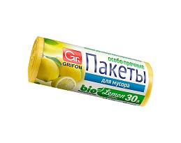 Мешки для мусора 30 л, ароматизированные, Лимон, желтые, в рулоне 20 шт., ПНД, 9 мкм, 560х530 мм, GRIFON Aroma, 101-020 Li в Севастополе