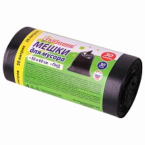 Мешки для мусора 30 л, черные, в рулоне 30 шт., ПНД, 10 мкм, 600х500 мм, Любаша, 608090 в Севастополе