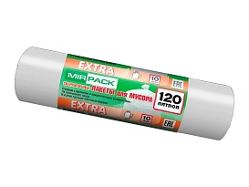 Мешки для мусора 120 л, белые, в рулоне 10 шт., ПНД, 14 мкм, 1100х700 мм, EXTRA, ex1201803 в Севастополе