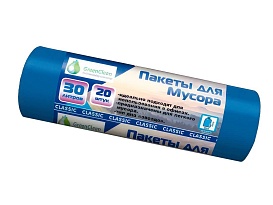 Мешки для мусора 30 л, синие, в рулоне 20 шт., ПНД, 7 мкм, 600х500 мм, MIRPACK Classik, 302041 в Севастополе