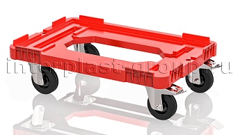 Тележка пластиковая с отверстием 2 колеса с тормозом усиленная красная в Севастополе Тележка пластиковая с отверстием 2 колеса с тормозом усиленная красная в Севастополе