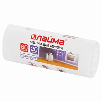 Мешки для мусора 60 л, белые, в рулоне 20 шт., ПНД, 7 мкм, 680х580 мм, LAIMA, 605539 в Севастополе