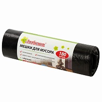 Мешки для мусора 180 л, черные, в рулоне 10 шт., ПВД, 24 мкм, 1060х800 мм, Любаша, 605336 в Севастополе